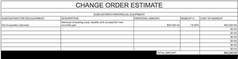 Change Order Form Template Excel