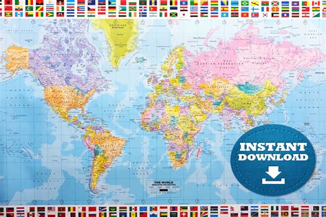 Digital Modern World Map Printable Download. Modern World Map. | Etsy