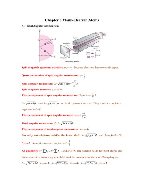 Chapter 5 Many-Electron Atoms 5-1 Total Angular Momentum Spin