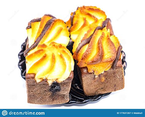 Chocolate Custard Cakes on a White Background Stock Image - Image of fattening, bakery: 177631267