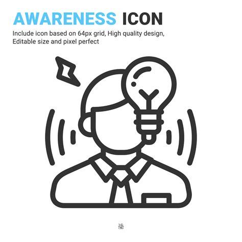 Awareness icon vector with outline style isolated on white background. Vector illustration idea ...