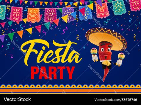 Mexican fiesta party poster cartoon pepper Vector Image