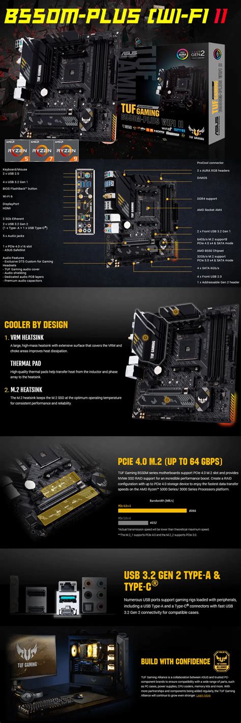 Socket AM4 Asus TUF GAMING B550M-PLUS (WI-FI) II Motherboard DDR4 128GB PCI-E 4.0 M.2 CrossFireX ...