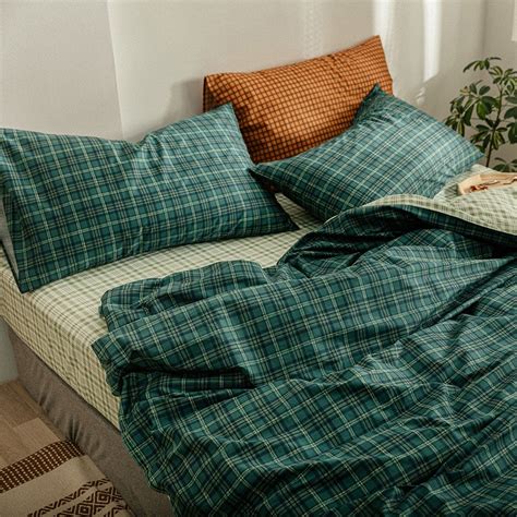 Dark Green Plaid Duvet Cover King 100% Cotton Plaid Bedding - Etsy UK