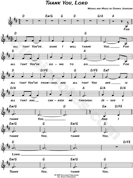 Hillsong "Thank You, Lord" Sheet Music (Leadsheet) in D Major ...