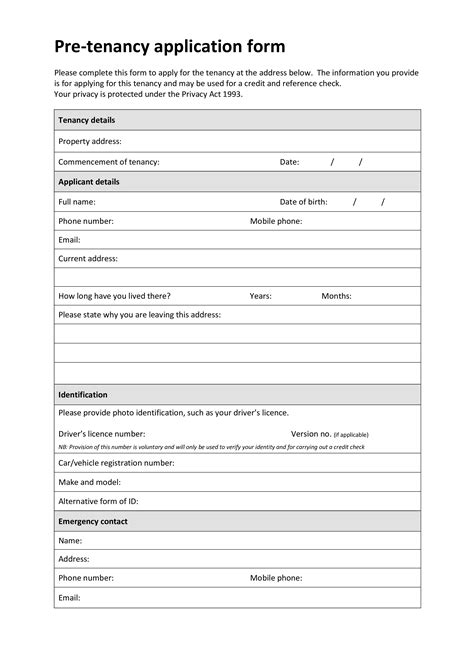 Pre Tenancy Application Form | Templates at allbusinesstemplates.com