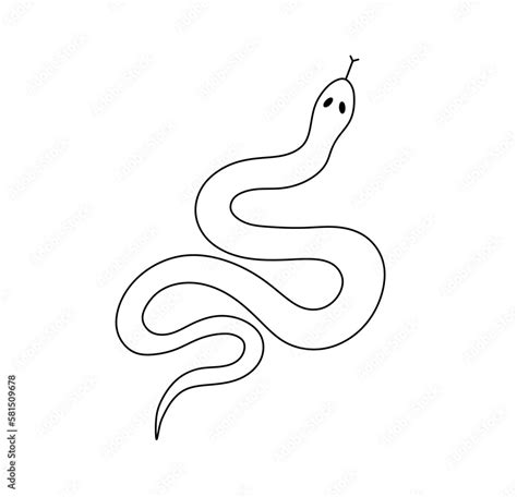 Vector isolated one single simplest crawling snake top view colorless black and white contour ...