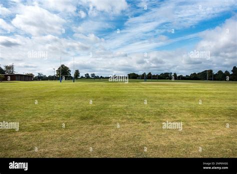 Empty rugby pitches at Uppingham School sports playing field, Uppingham, Rutland, England, UK ...