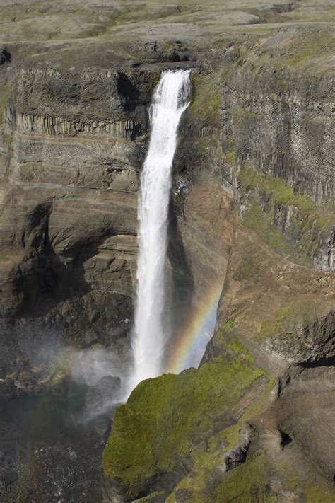 Iceland, Waterfall and rainbow stock photo