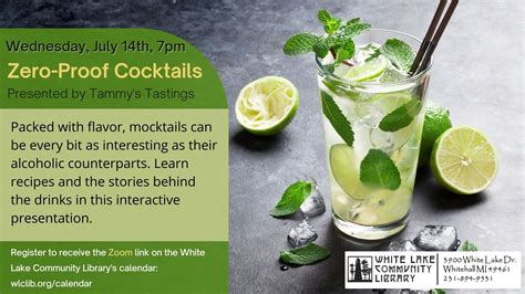 Zero-Proof Cocktails - Wednesday, July 14, 2021, 7:00 PM - White Lake Community Library - LocalHop