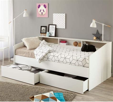 Storage Day Bed, Happy Beds Sleep White Wood Scandinavian Shelves Drawers Storage Daybed - Euro ...