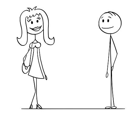 Cartoon Of Man And Woman Looking At Each Other And Flirting Stock ...