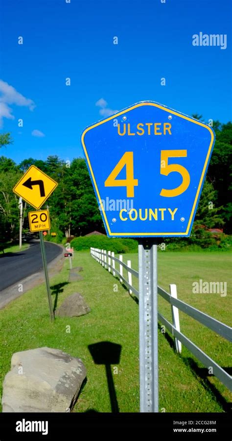 Road signs on county road 45, Bearsville NY Stock Photo - Alamy