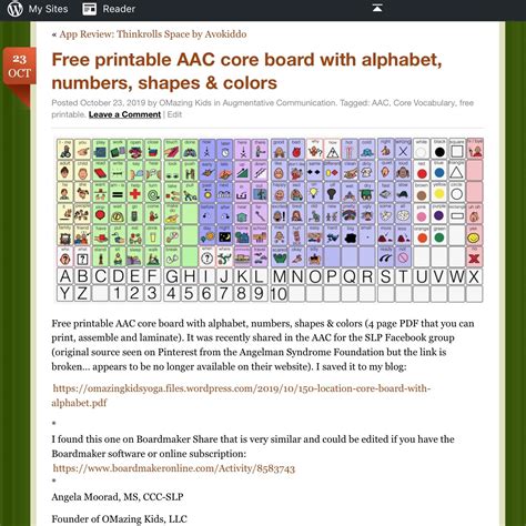 Free printable AAC core board with alphabet, numbers, shapes & colors ...