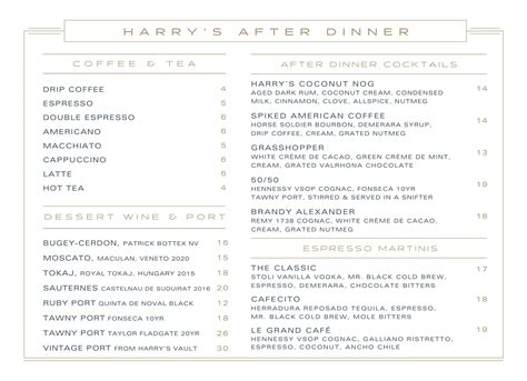 Harry's Bar & Restaurant | New York City Menu