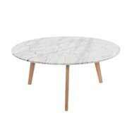 Rent to own 31 in. Stella Round Italian Carrara White Marble Coffee Table with Oak Legs | RTBShopper