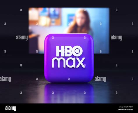 Valencia, Spain - March, 2023: HBO Max app logo in front of a TV screen ...