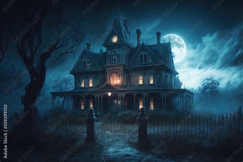 Creepy Haunted House at Night, Halloween Background, Concept Art ...