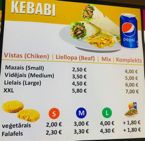 Menu at Doner King, Riga