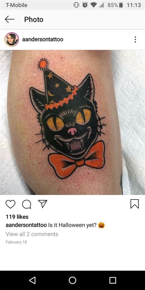 Black cat halloween vintage tattoo | Cute halloween tattoos, Black cat tattoos, Pumpkin tattoo