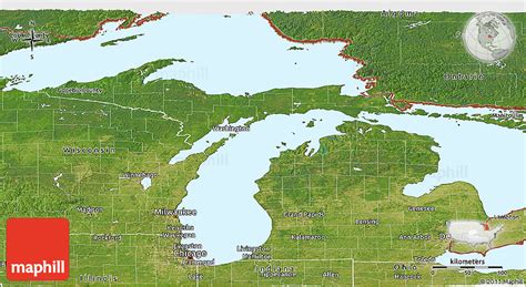 Satellite Panoramic Map of Michigan