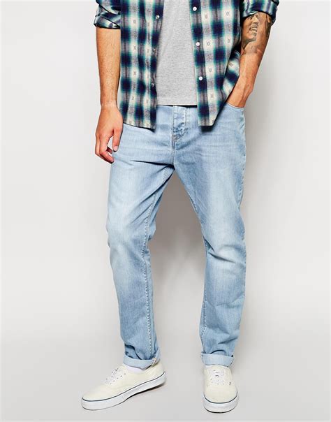 Asos Slim Tapered Jeans In Light Wash in Blue for Men | Lyst