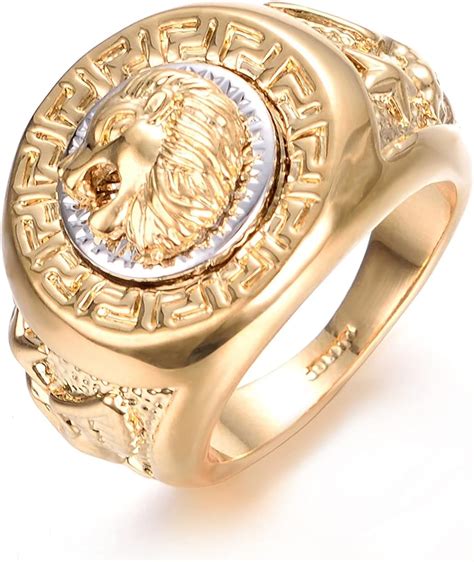 Lion Rings for Mens Pinky Ring 18K Gold Plated Stainless Steel Signet Ring: Buy Online at Best ...