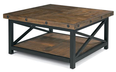 Carpenter Square Cocktail Table with Metal Base and Wood Plank Top | Wayside Furniture ...