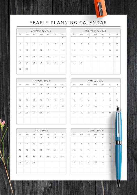 Yearly Calendar Printable Free Template