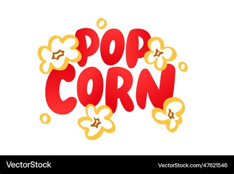 Popcorn logo text with pop corn snack Royalty Free Vector