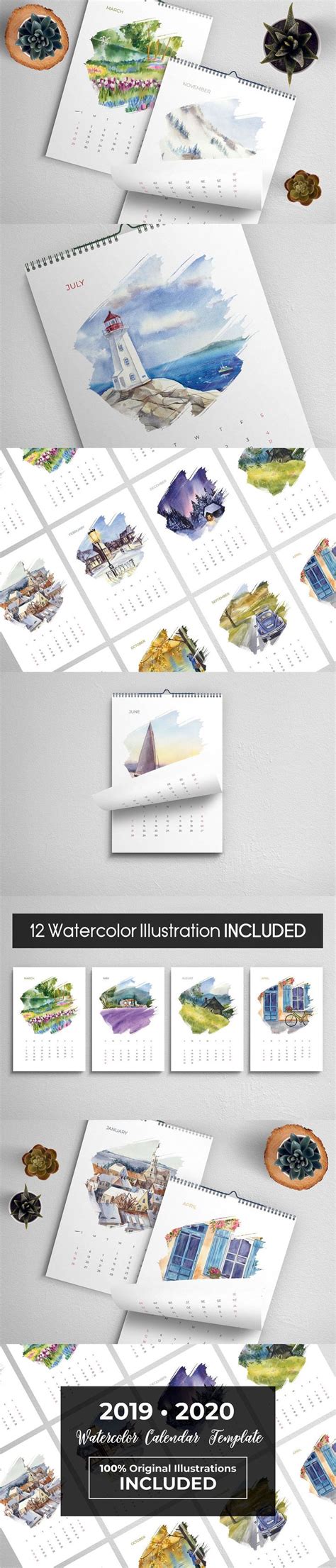 Watercolor Calendar 12 Illustrations | Watercolor calendar, Stationery templates, 2020 calendar ...