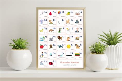 LITHUANIAN Alphabet CHART With Words and English Translations Printable Art, LITHUANIAN Language ...