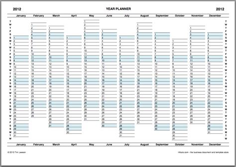 2012 Year Planner Calendar download for A4 or A3 print – Infozio