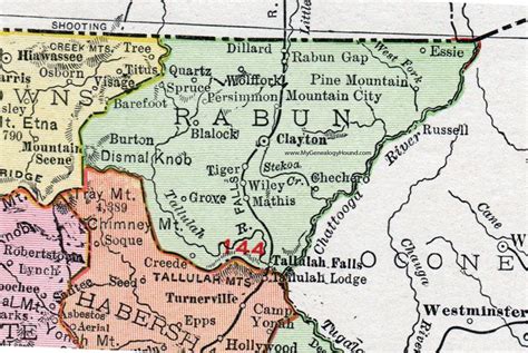 Rabun County, Georgia, 1911, Map, Rand McNally, Clayton, Mountain City ...