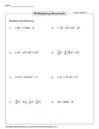 Multiplying Polynomials Worksheets