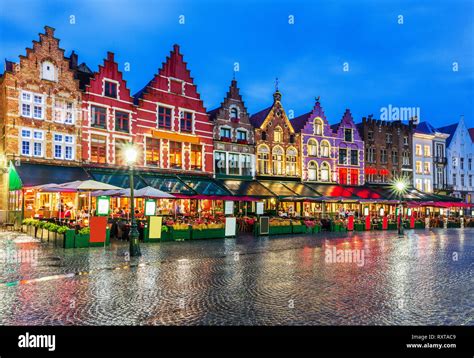 Bruges, Belgium. Grote Markt square at night Stock Photo - Alamy