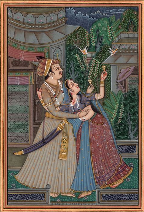 Mughal Indian Painting Handmade Moghul Miniature Romantic Garden Watercolor Art