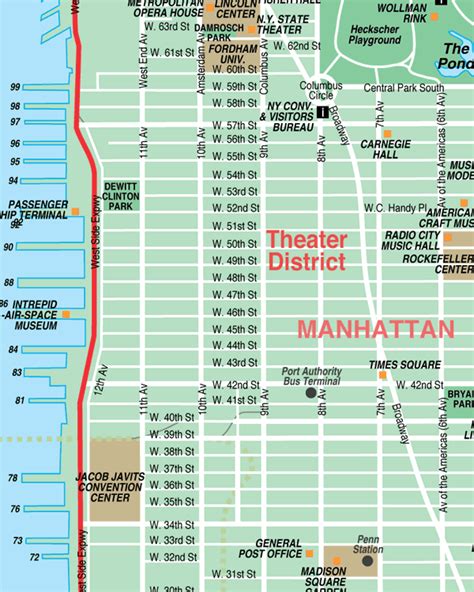 Broadway-Theatre District New York City Streets Map - street location maps of NYC sights ...