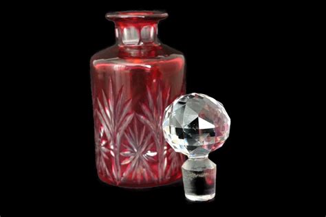 Saint Louis Crystal Perfume Bottle in Sapho Pattern, Antique French Cranberry Cut Glass