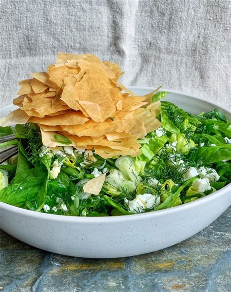 Spinach Feta Salad with Crispy Filo Chips - Simple Bites