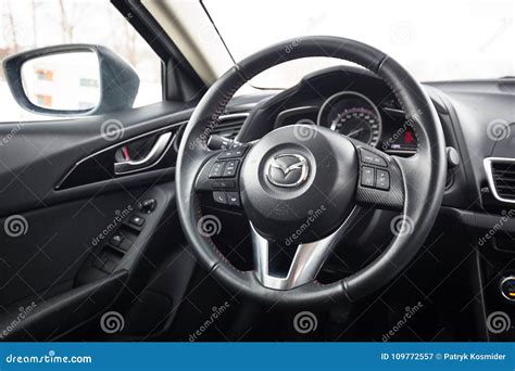 Black interior of Mazda 3 editorial photography. Image of brand - 109772557