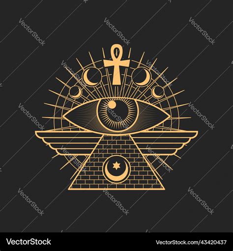 Egypt pyramid eye occult sign cross moon Vector Image