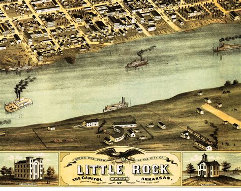 Little Rock, Arkansas in 1871 - Bird's Eye View, Aerial, Panorama ...