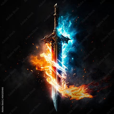 A blue and red flamed fire sword - Cool sword illustration Stock ...