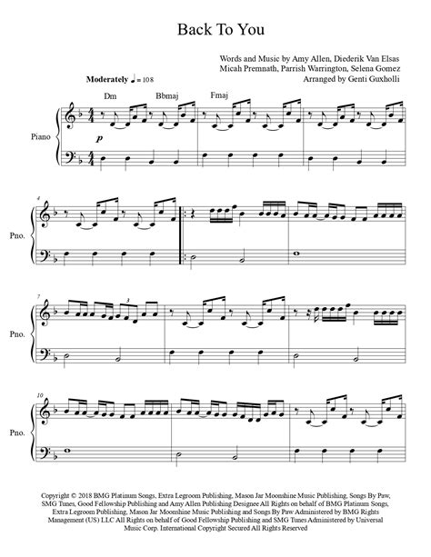 Selena Gomez – Back To You (Easy Piano) – Littlesheetmusic