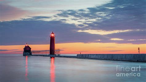 Calm Sunset at Grand Haven Lighthouses, Michigan Photograph by Liesl ...