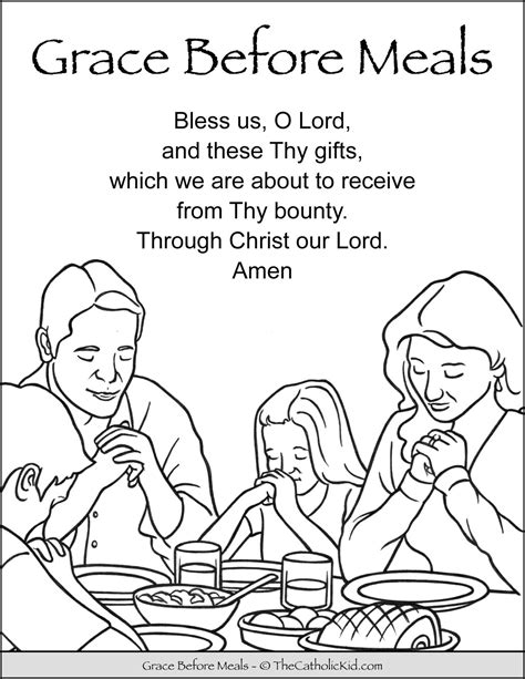 Grace Before Meals Prayer Kids Coloring Page - TheCatholicKid.com