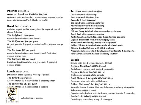 Le Pain Quotidien - Catering Menu