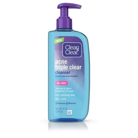 Clean & Clear Acne Triple Clear Facial Cleanser, Salicylic Acid, 8 oz ...