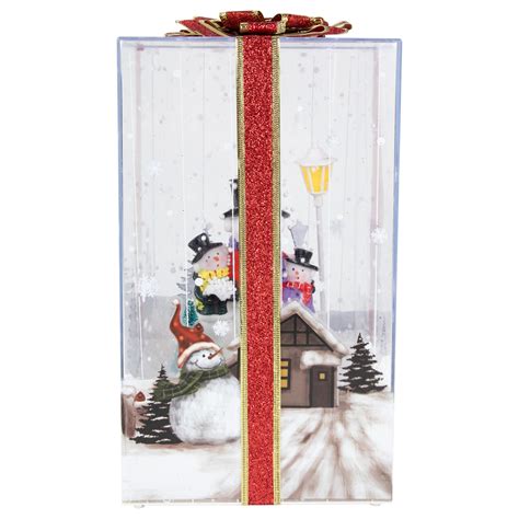 12" Lighted & Musical Snowman Family Snowing Gift Box Christmas ...